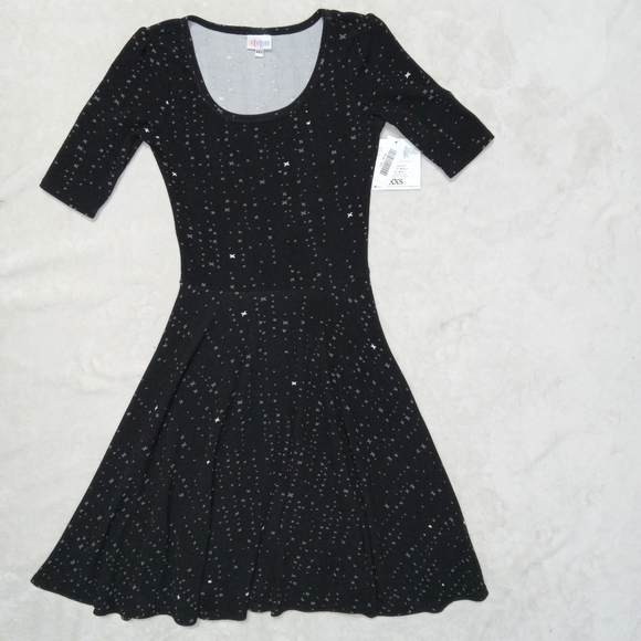 LulaRoe NWT Black & White Print Nicole 1/4sleeve Fit & Flare Dress XXS - Picture 4 of 8